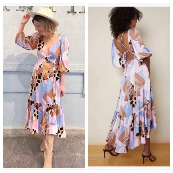 Hutch Anthropologie Bloom Wrap Midi Dress Size XSP Lace Up Back - Picture 13 of 13